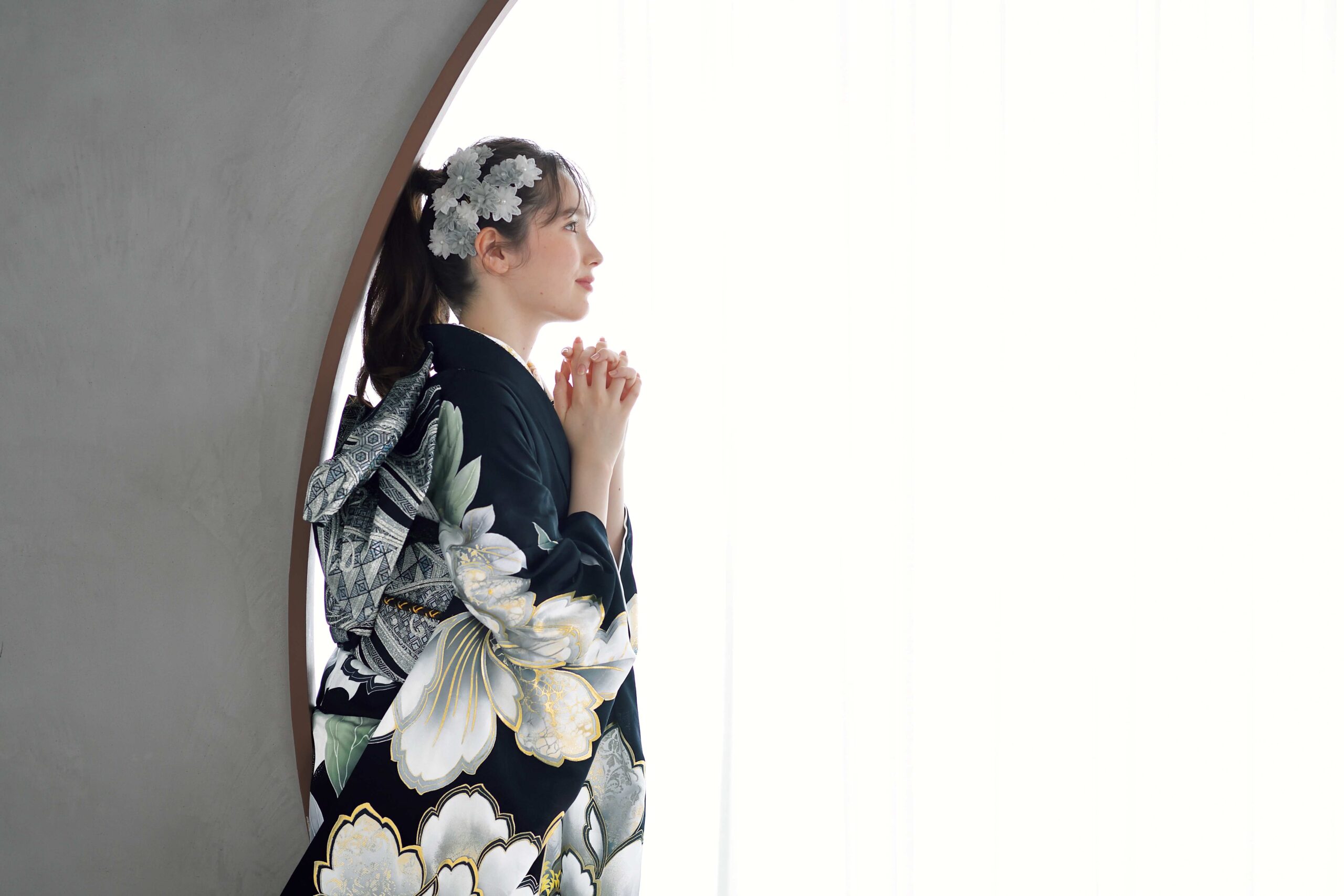 大阪　茨木　京都　宇治　成人式　振袖　黒　前撮り　花十色　