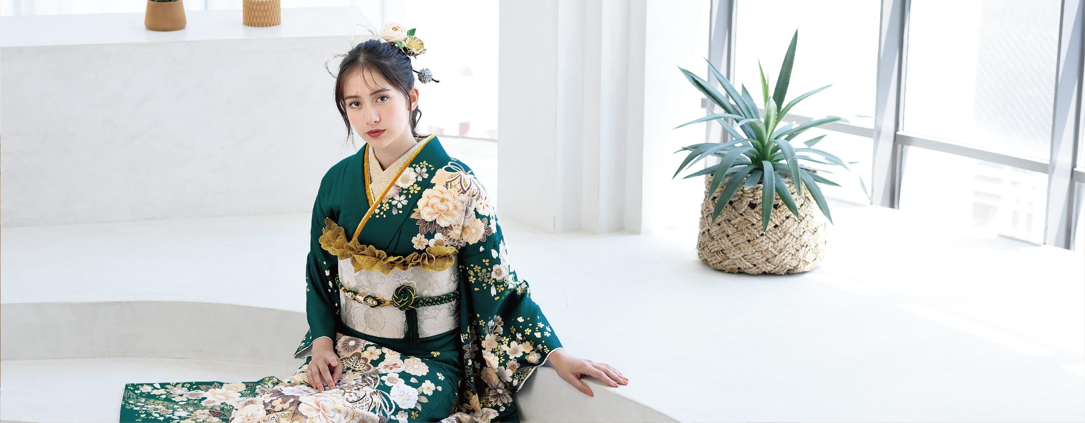 豪華振袖フルセット(7点)・古典柄(刺繍・牡丹・薔薇・暈し染・金銀彩・緑・深緑 友禅の成人式振袖一覧 | My振袖